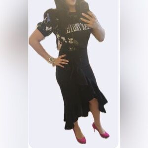 New York & Company Black High-Low Ruffle Midi Skirt